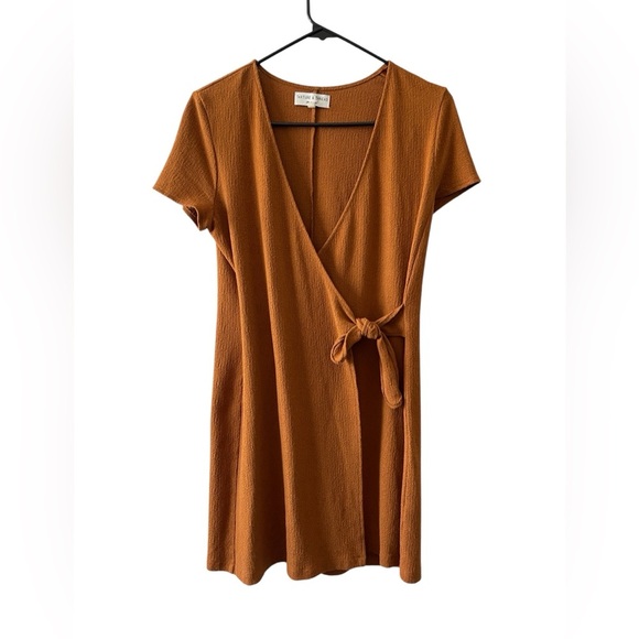 Madewell Texture & Thread Side Tie Faux Wrap Dress Rust Orange Short Sleeve XS - Picture 7 of 8